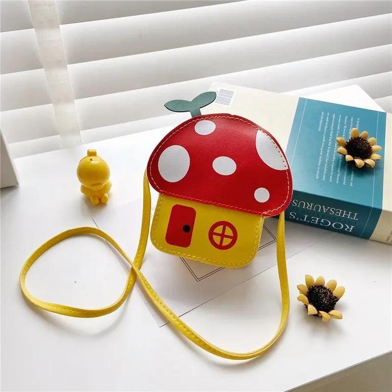 1-5PCS Cute Cartoon Mushroom House Coin Purse PU Crossbody Bag Korean Style Girls Shoulder Bag Mini Wallet Christmas Gift