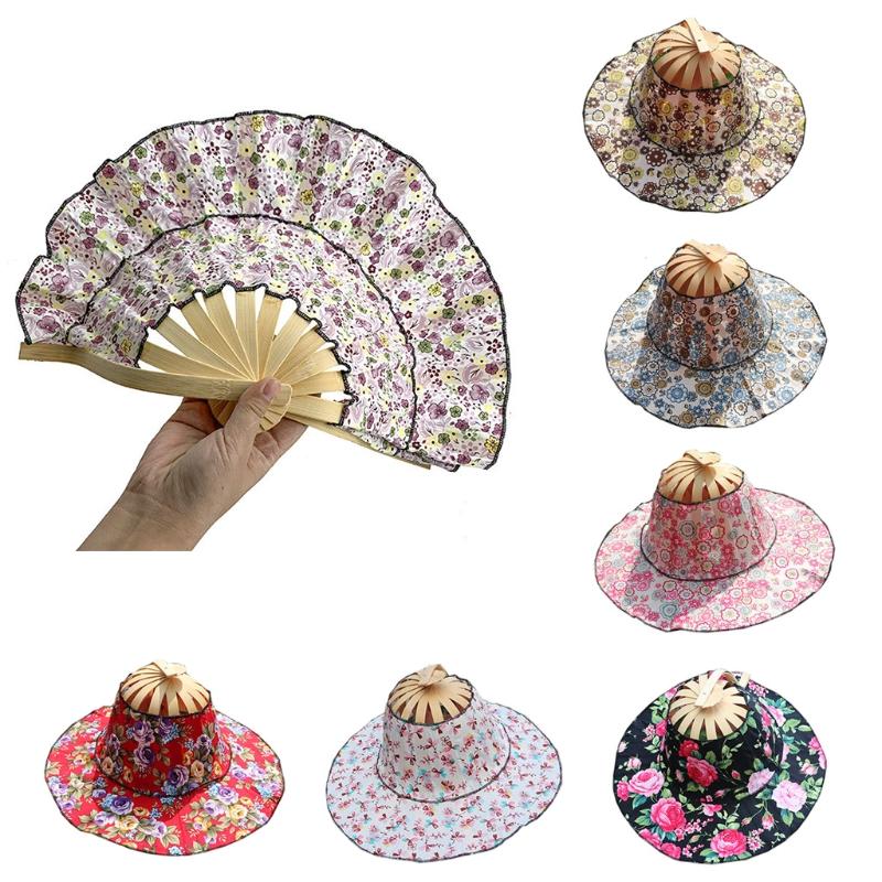 Hat for Traveling Adjustable Hat to Handheld Folding Fan Foldable Bamboo Hat and Fan Summer Beach Foldable Hat and Fan