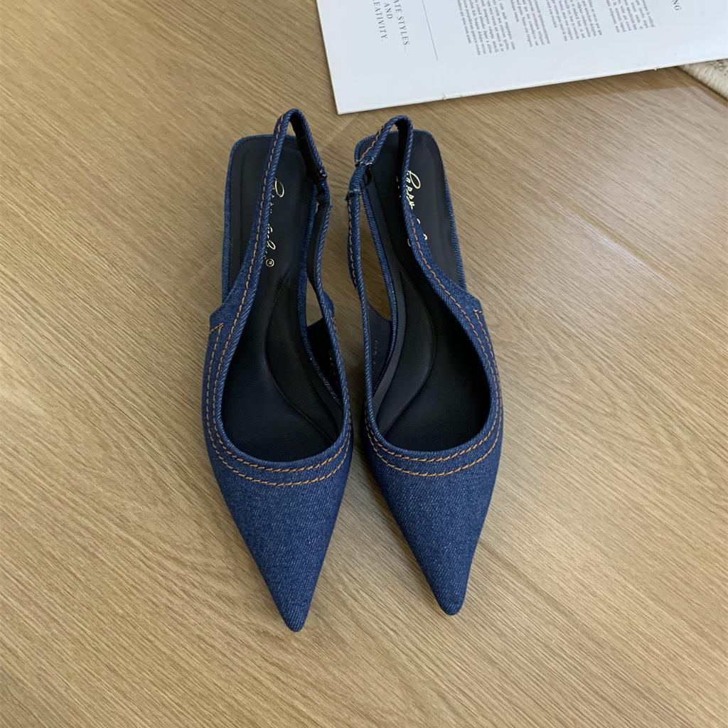 Mode Bailamos Brandneue Damen Sandalen Mode Spitz Zehenbereich Flach zum Hineinschlüpfen Damen Elegant Slingback Schuhe Mittelhoher Absatz Pumps Schuhe Mujer