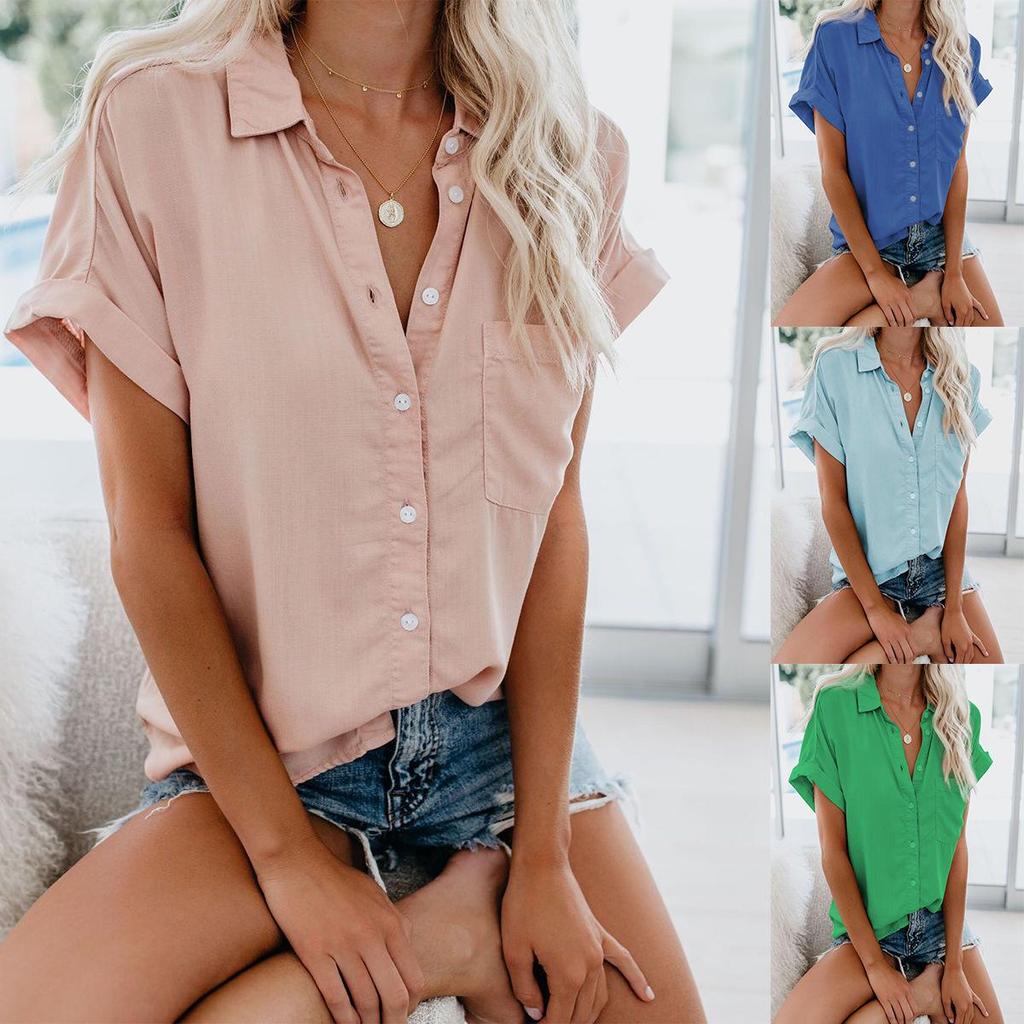 Women's 2025 Summer Exclusive Short-Sleeve Lapel Button-Down Shirt
