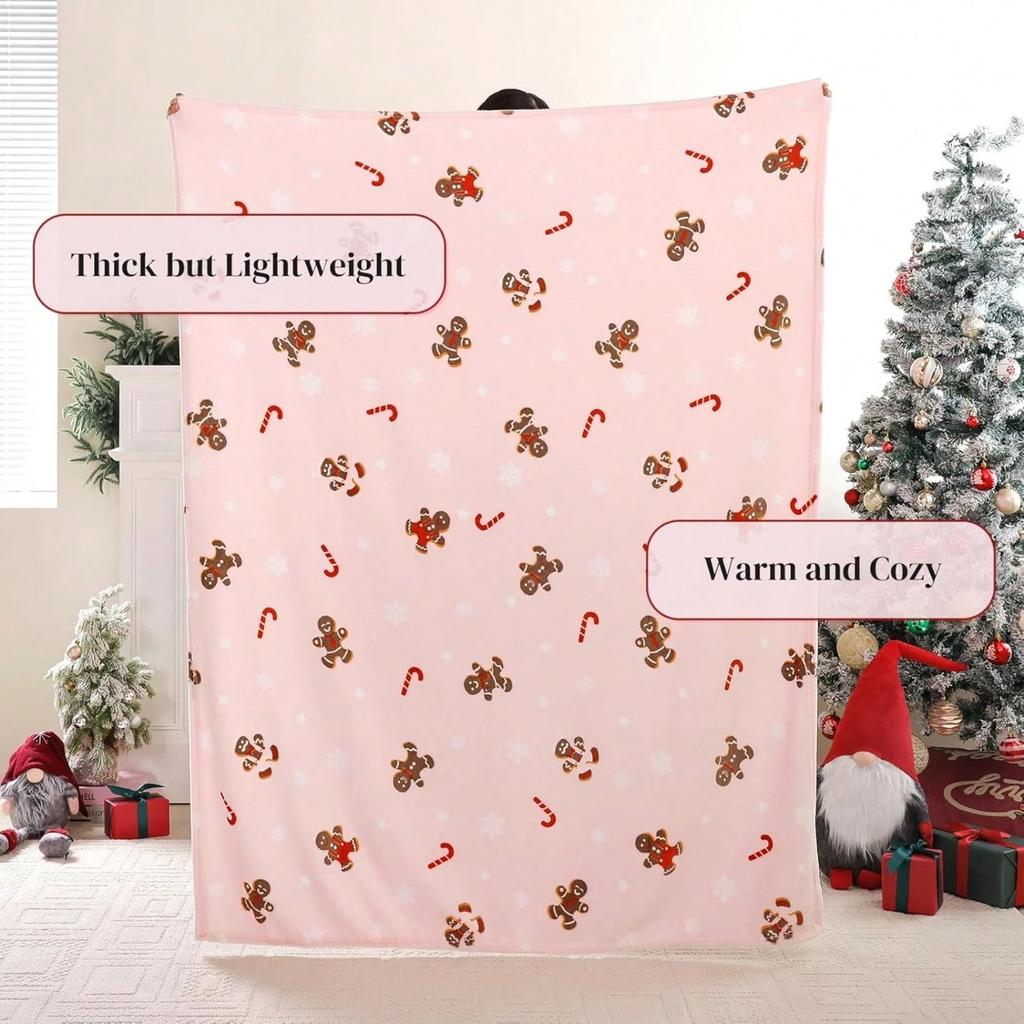 Pink Gingerbread Christmas Sofa Blanket Soft and Cute Plush Fruit Blanket Suitable for Men and Women Room Home Decor Gift