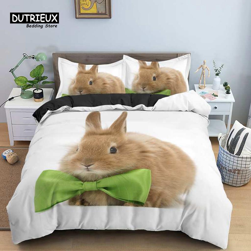 Soft Cartoon Pastoral Rabbit Duvet Cover Set Easter Eggs Print Bedding Set For Kids Child Microfiber Single King Comforter Cover
