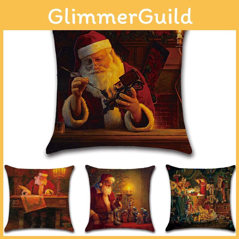 Cozy Cotton Linen Santa Claus Christmas Pillow Cover Perfect For Bed Or Sofa Styling