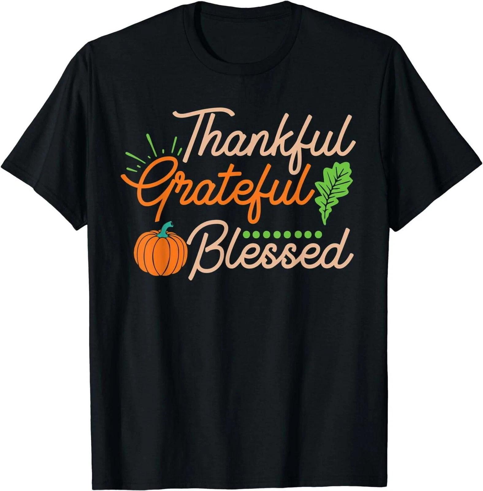 Thanksgiving Family T-Shirt – Thankful Grateful Blessed Fall Holiday Graphic Tee L