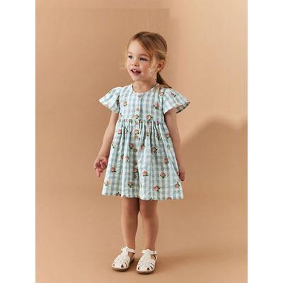 Cross-Border 2025 Girls' Plaid Dress Summer New Style European and American Children's Princess Dress Cute Little Girl Dress