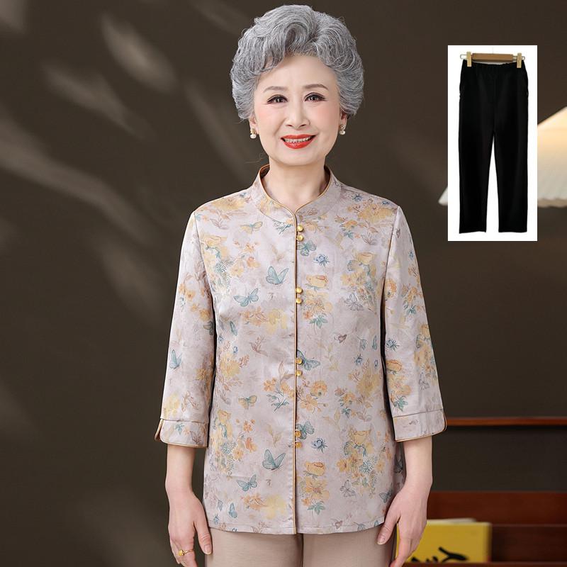 Grandma's Chinese Style Top: Elegant Spring/Summer Shirt for Elderly Women