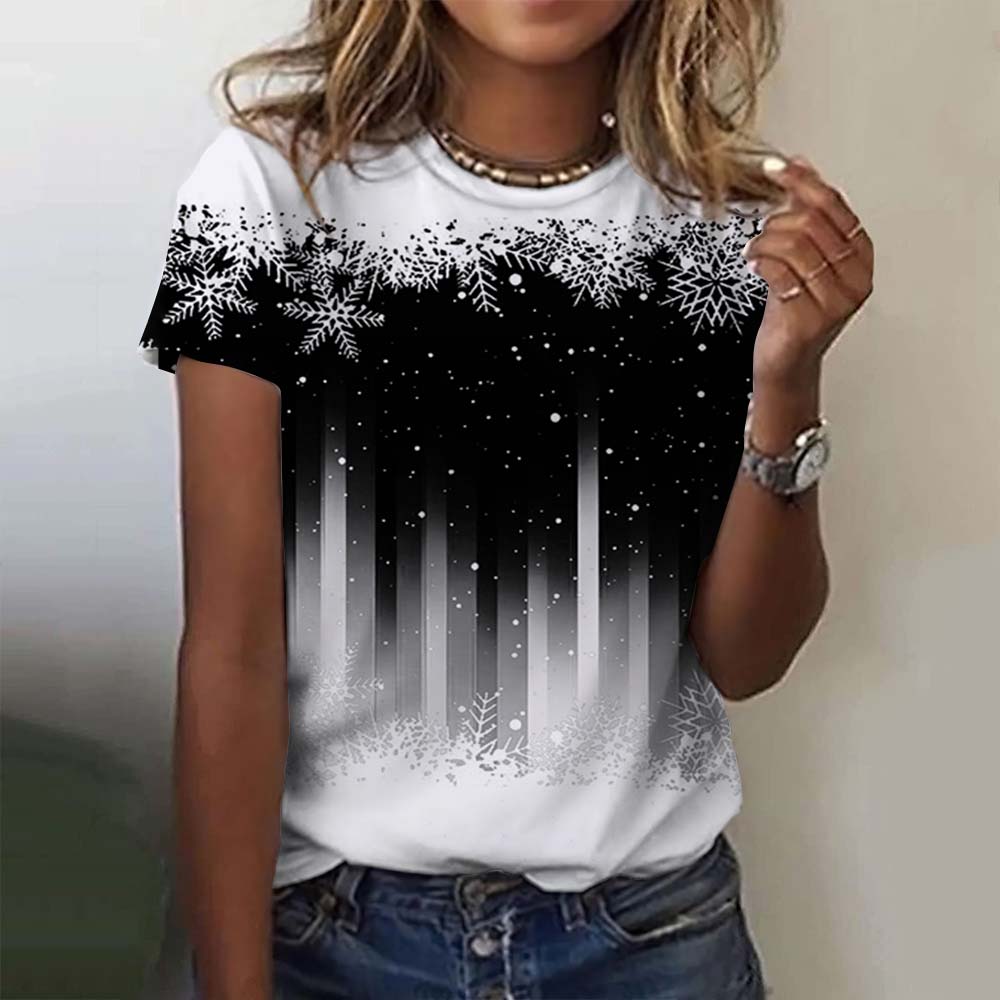 Summer Fashion Snowflake 3D Print T-shirts Women Streetwear Casual New Y2k Short Sleeve T Shirt O-neck Tees Tops Clothing