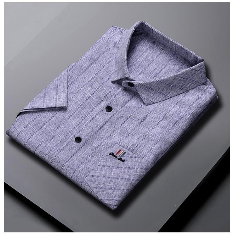 Summer Short-sleeved Slim-fit Shirt Men's Cotton and Linen Non-iron Business T-shirt Men