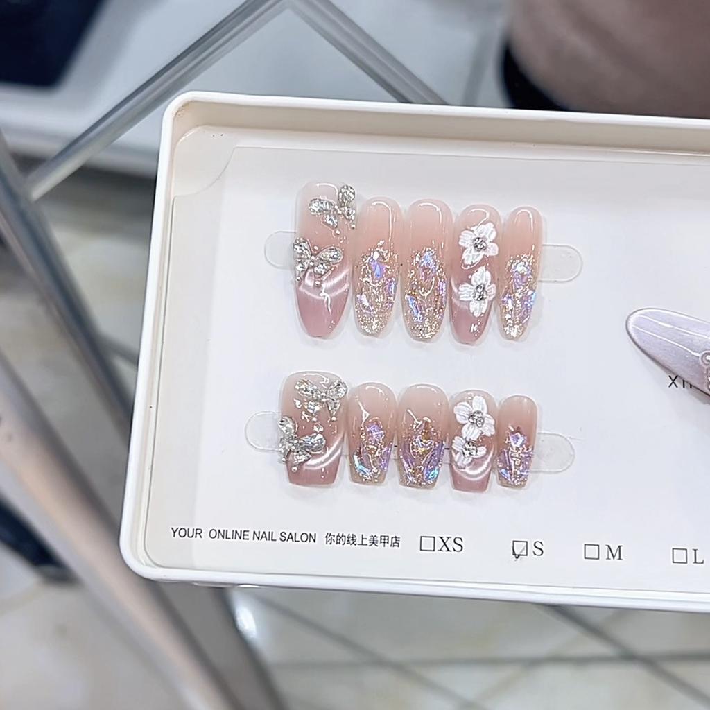 Armură de purtat pentru fototerapie, lucrată manual, grădină cu fluturi tridimensională, pictată manual, manichiură cu patch-uri finisate ochi de pisică