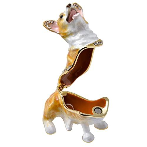 2.6-inch Corgi Figurine Dog Trinket Box, Hinged Jewelry Box, Golden Crystal Enamel, Animal Home Decor, Spicy Day Gift for Dog Lovers