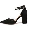 Spring and Autumn Fashion Coarse Heel Women's Shoes Warm Velvet Outdoor Versatile One-word Buckle Belt Royal Sister Pointed High Heels Women's Single