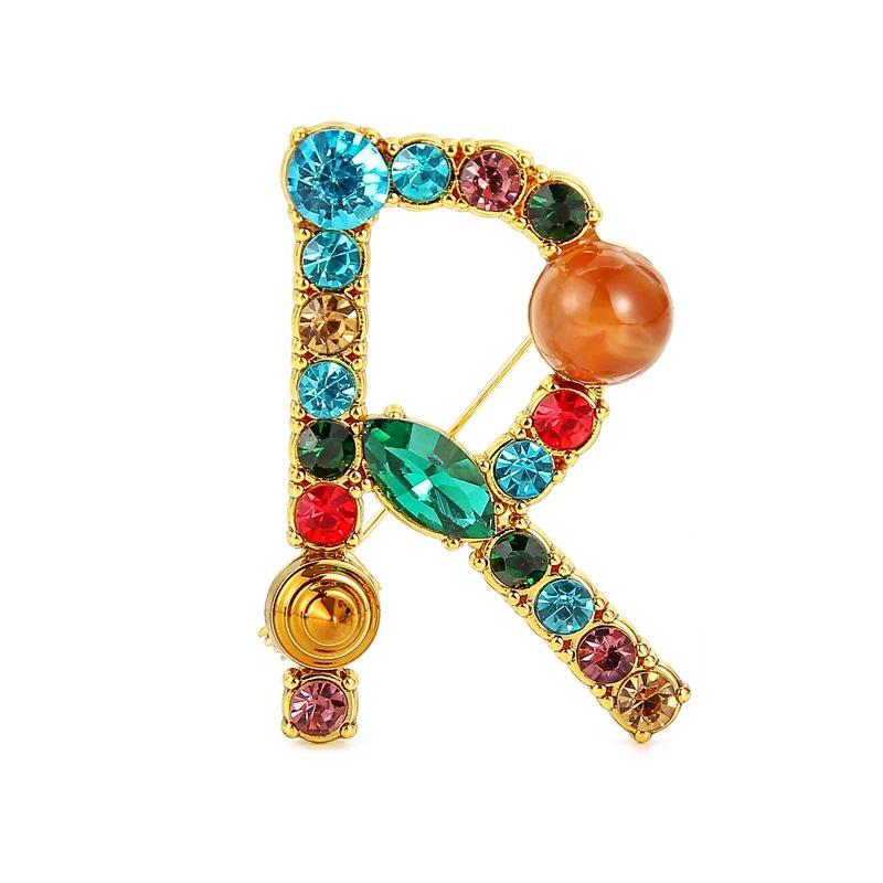 1PC 26 Letters Colorful Jewelry Gifts for Women Alphabet Brooch A-Z Rhinestone Letter Pin