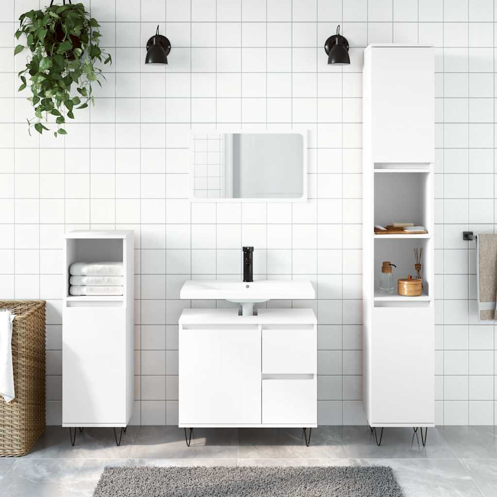 3 Piece Bathroom Furniture Set White Particleboard