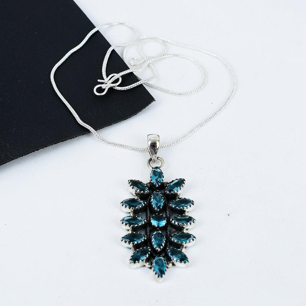 Dainty Aquamarline Gemstone Handmade 925 Sterling Silver Electroform Flower Necklace, Aquamarline Silver For Wife Unisex Pendant Gifts