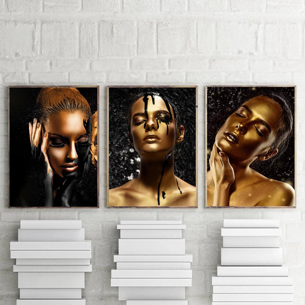 Schwarz und Gold afrikanische Kunst Poster drucken Frau Leinwand Malerei Wand Kunst Cuadros skandinavische Dekoration Home Bild Wohnzimmer