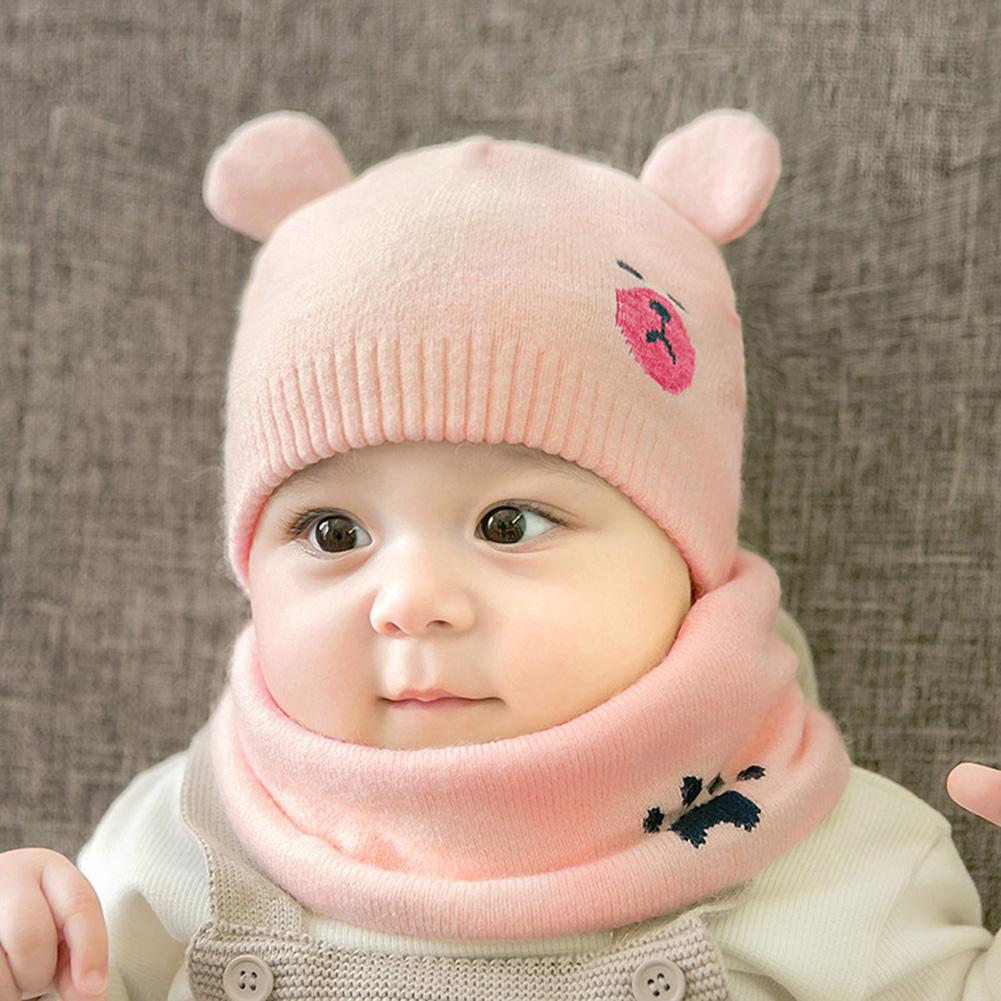 2PCS/Set Newborn  Warm Knitted Cap + Neck Gaiter Cute Cartoon Scarf Hat Neck Warmer Suits