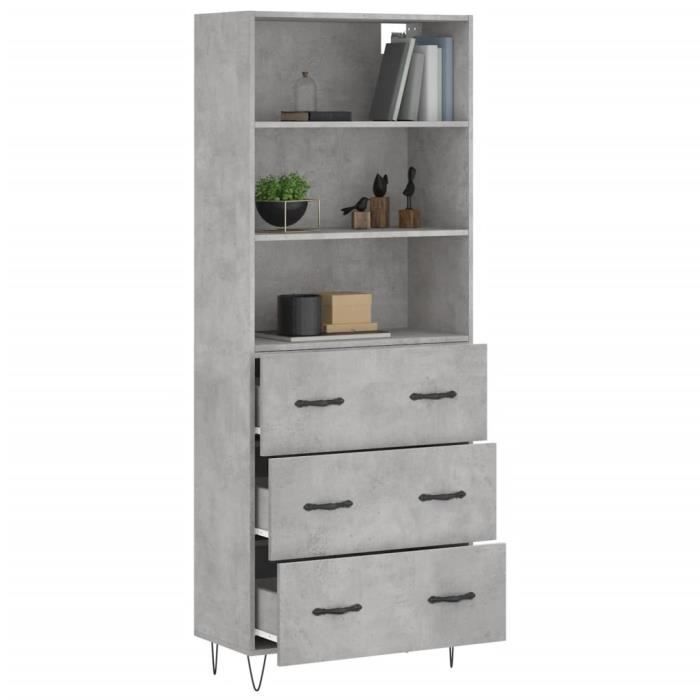 VidaXL Buffet haut Gris béton 69,5x34x180 cm Bois d'ingénierie 3189377