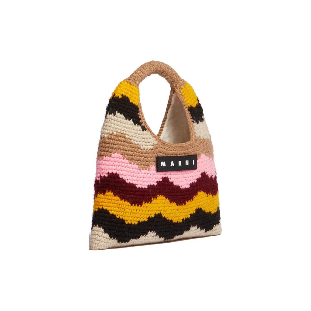 Marni Market Letter Patch Wave Design Woven Technology Acrylic Knit Mini Handbag Women handbag Brown Multicolor SHMH0050A2FW305STW54