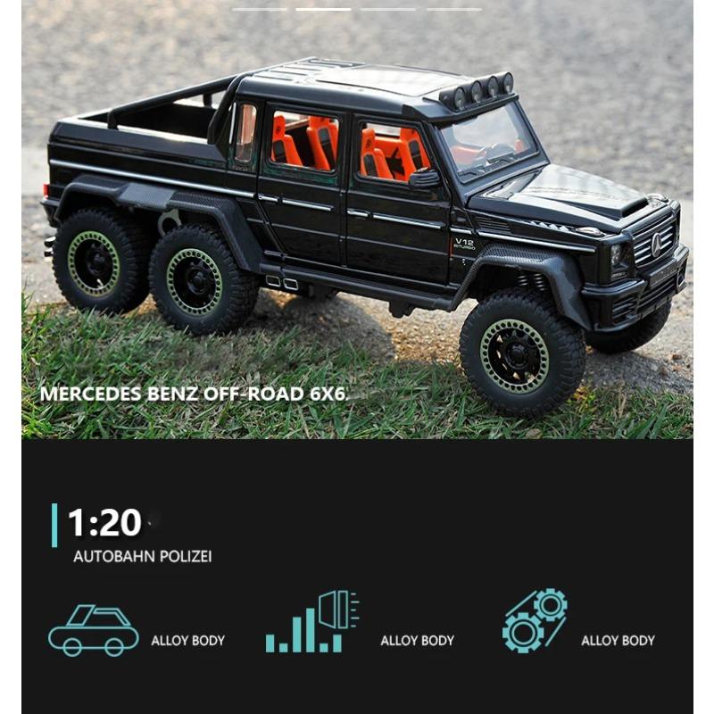 1/20 Benz G63 6X6 OFF-ROAD Alloy Cast Toy Car Model Sound and Light Children's Toy Collectibles Birthday Gift