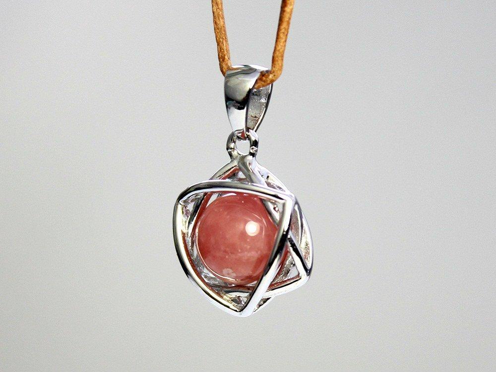 Rhodochrosite (Inca Rose) Pendant, Hexagram, Star of David, Lucky Star, Silver
