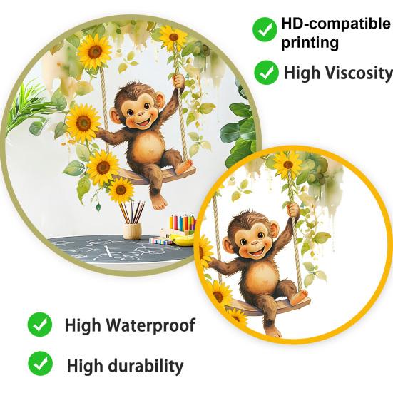 Yousheng Wall Stickers, Monkey On The Swing Shape, Self-Adhesive Waterproof Wall Decals, Easy Repositioning Window Clings for Kids