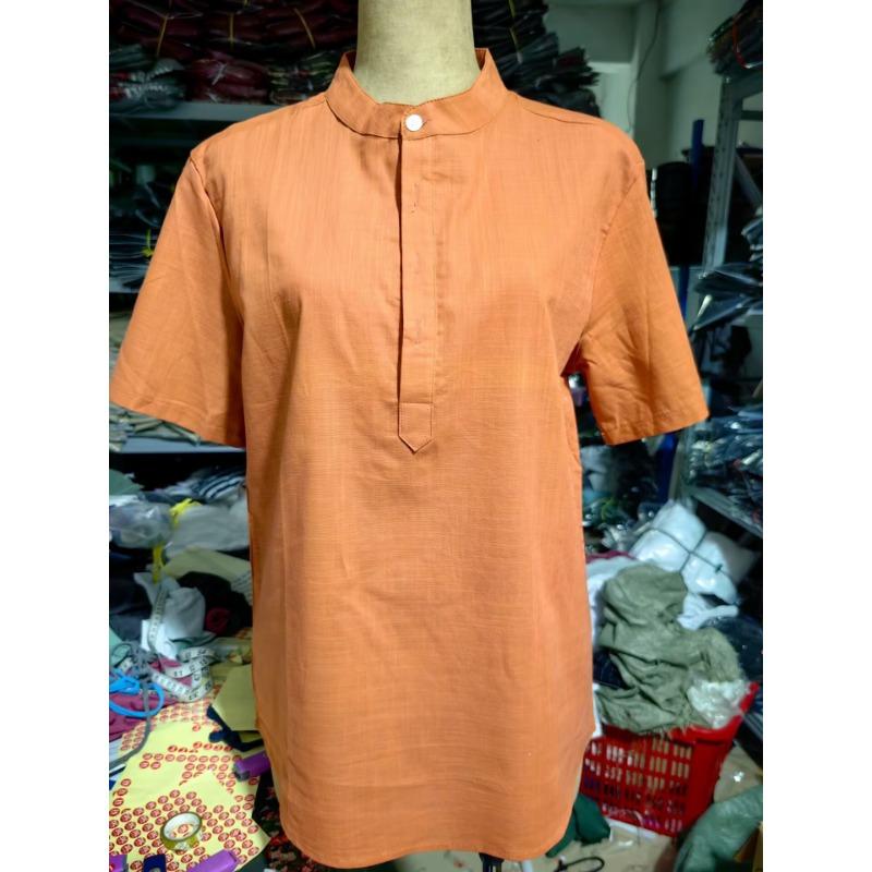 Summer Men's Cotton Linen Breathable Solid Color Short Sleeved Henry Shirt Polo Shirts Men’s