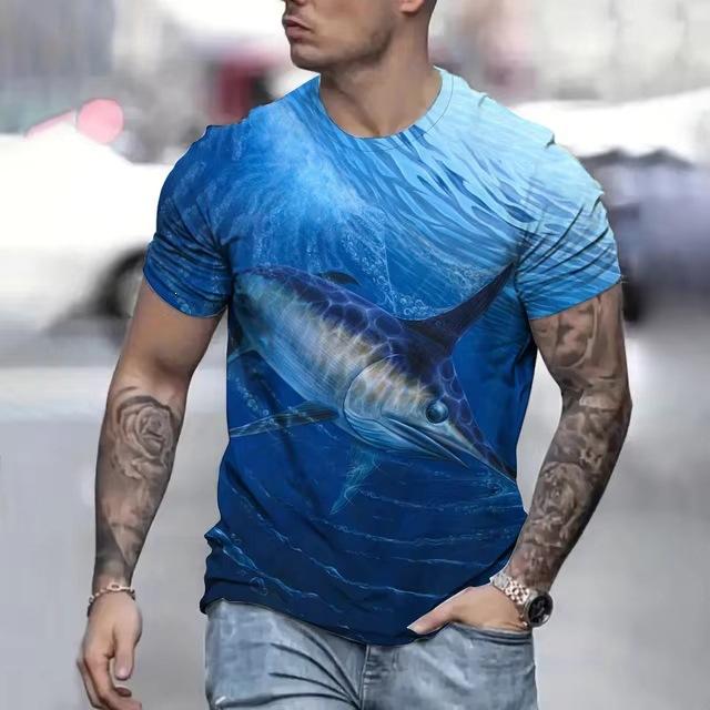 Summer Men's Fish 3D Printed Crew Neck T-Shirt