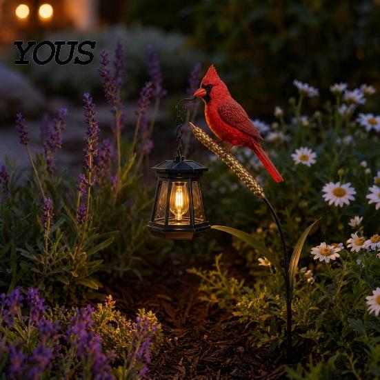 Healing Symbol Memorial Lamp Metal Red Bird Garden Stake Lamp, Vintage Lantern for Cemetery Yard Patio, Remembrance Candle Holder Rustic