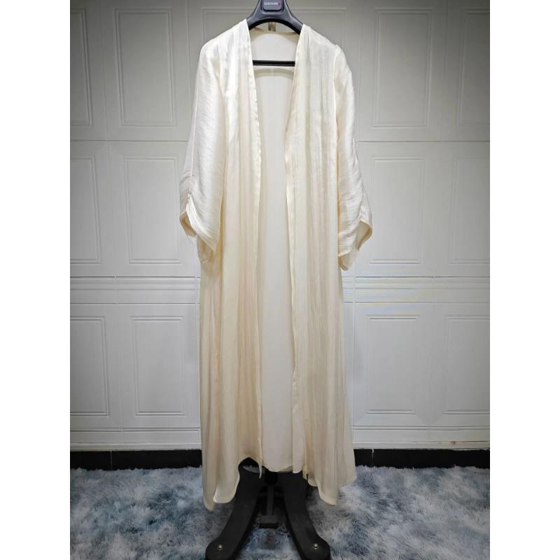 Abito da donna in seta per l'Eid, con maniche a bottone, in caftano, per il Ramadan, con cardigan largo.