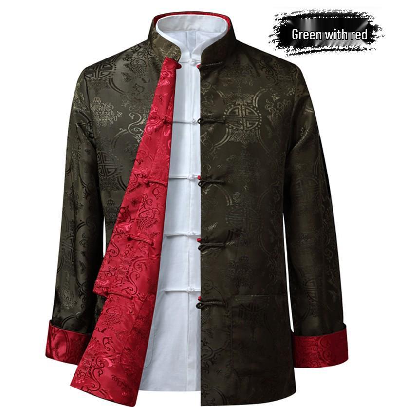 Men's Double-Sided Tang Suit Jacket – Spring/Autumn Ethnic Style with Frog Buttons and Stand Collar