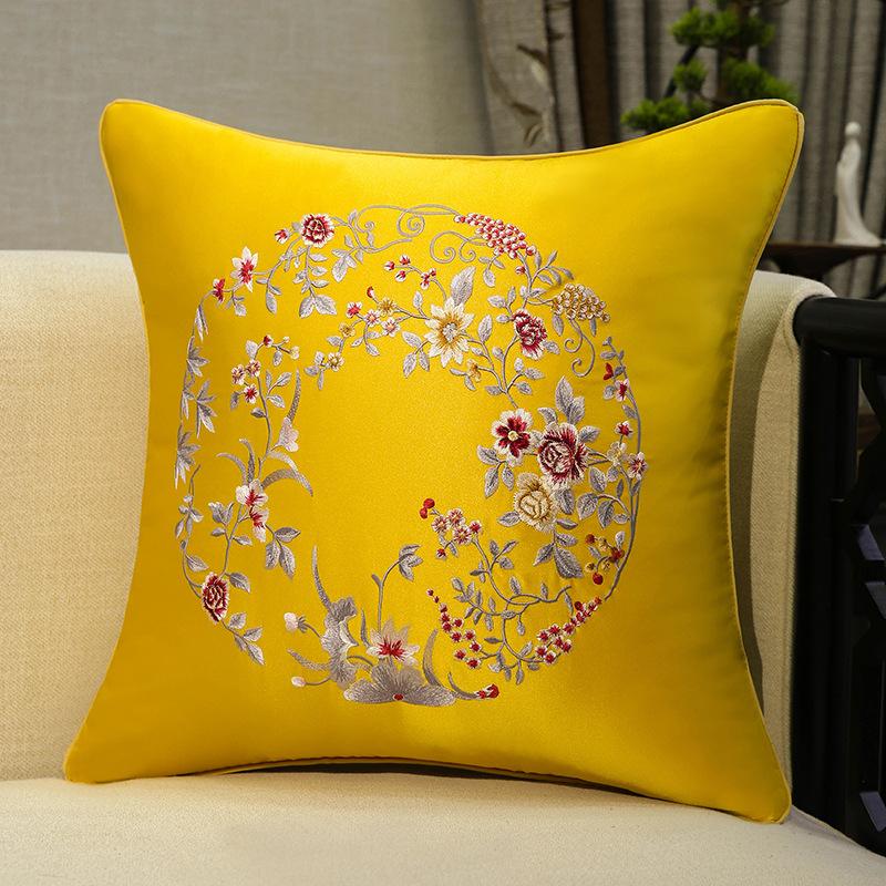 Chinese-style Embroidery Throw Pillow Redwood Sofa Cushion Cover Headboard Flowers Solid Wood Chair Lumbar Support Cushion Cover