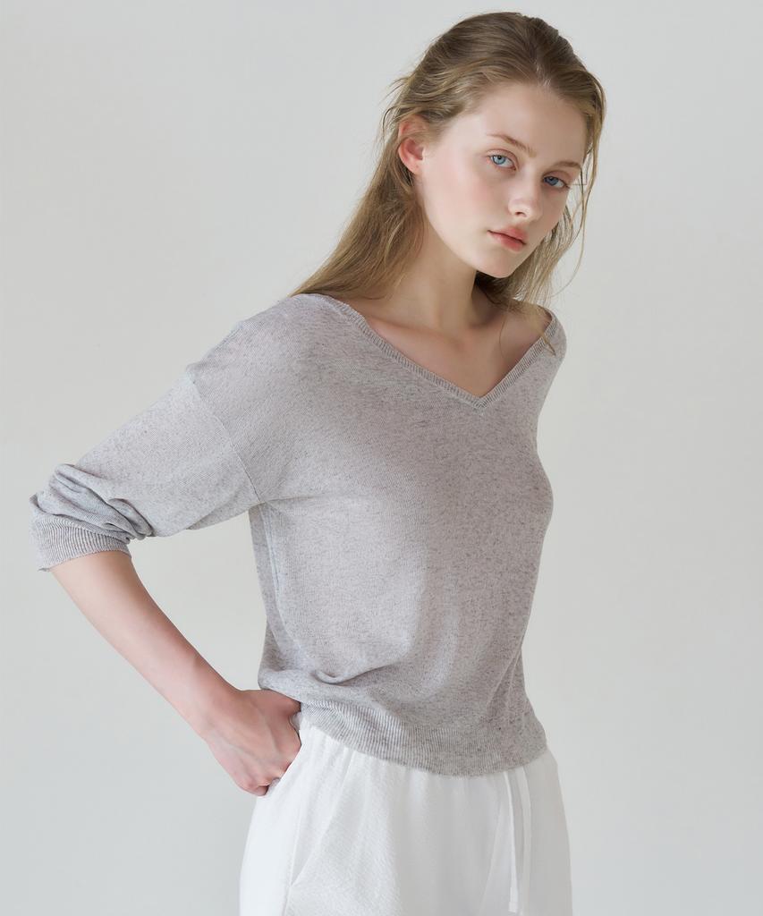 LETTERA V-Neck Linen Half Knit