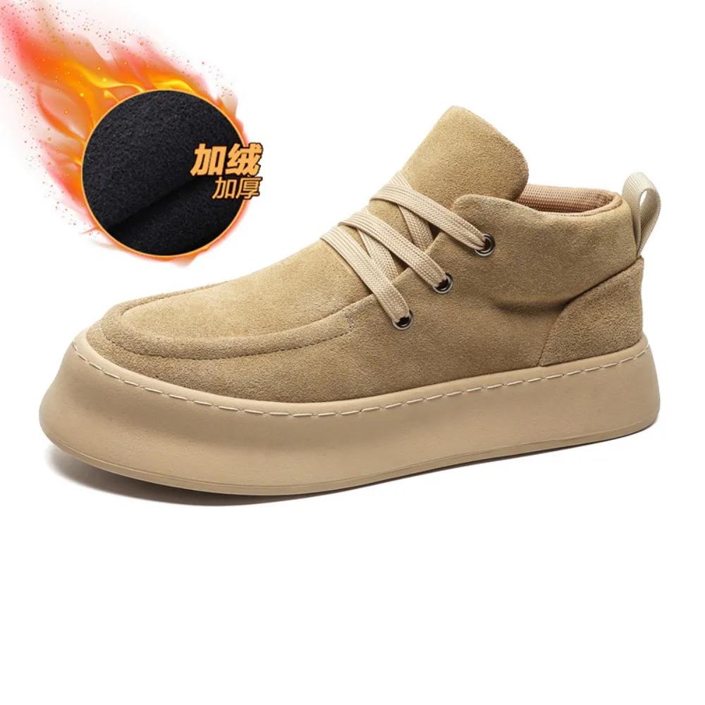 Men's Ankle Boots Suede Cowhide High Top Shoes Men Lace Up Tooling Boots Hand Sewn Thread Casual Shoes Winter Warmth Men's Boots