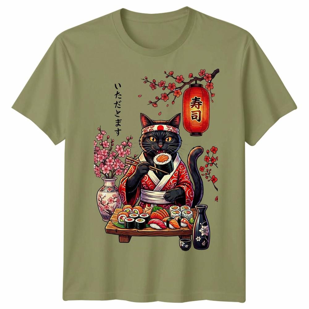 Japanese Sushi Cat Kitten Anime Unisexga Unisex T Shirt Unisexs Unisexs Tee