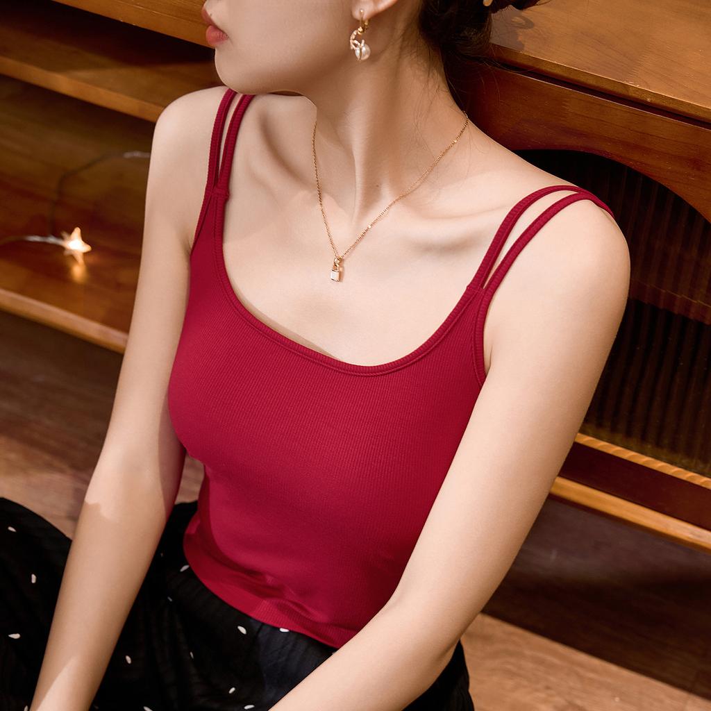 Integrated Chest Pad Suspender Vest for Women's Summer New High Elastic Cotton Secondary Breast Cover U-neck Inner Sleeveless Top