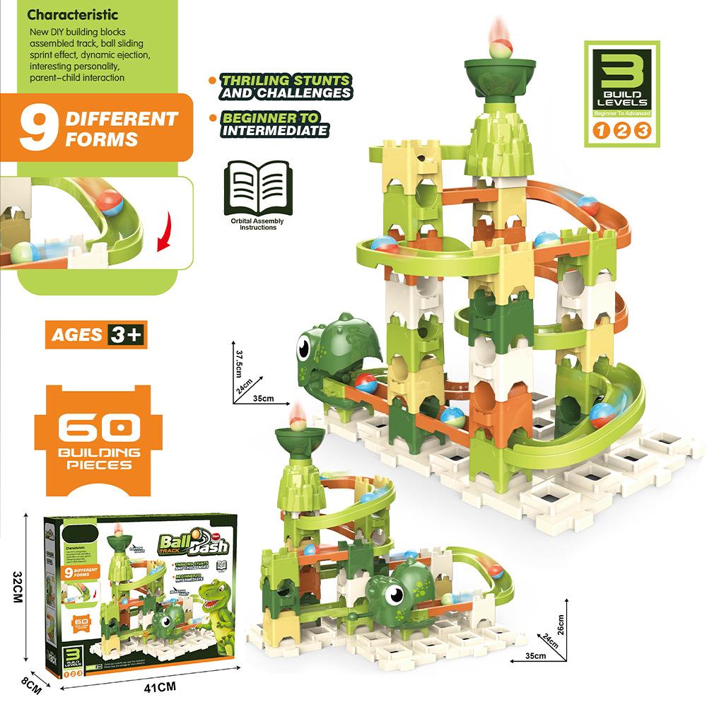 Large Building Blocks Dinosaur Marble Run Toy with Catapult Ball Track Educational STEM Set for Kids