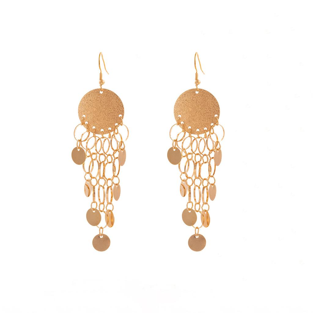 Wind Frosted Sequin Round Hollow Tassel Long Style Light Luxury Earrings