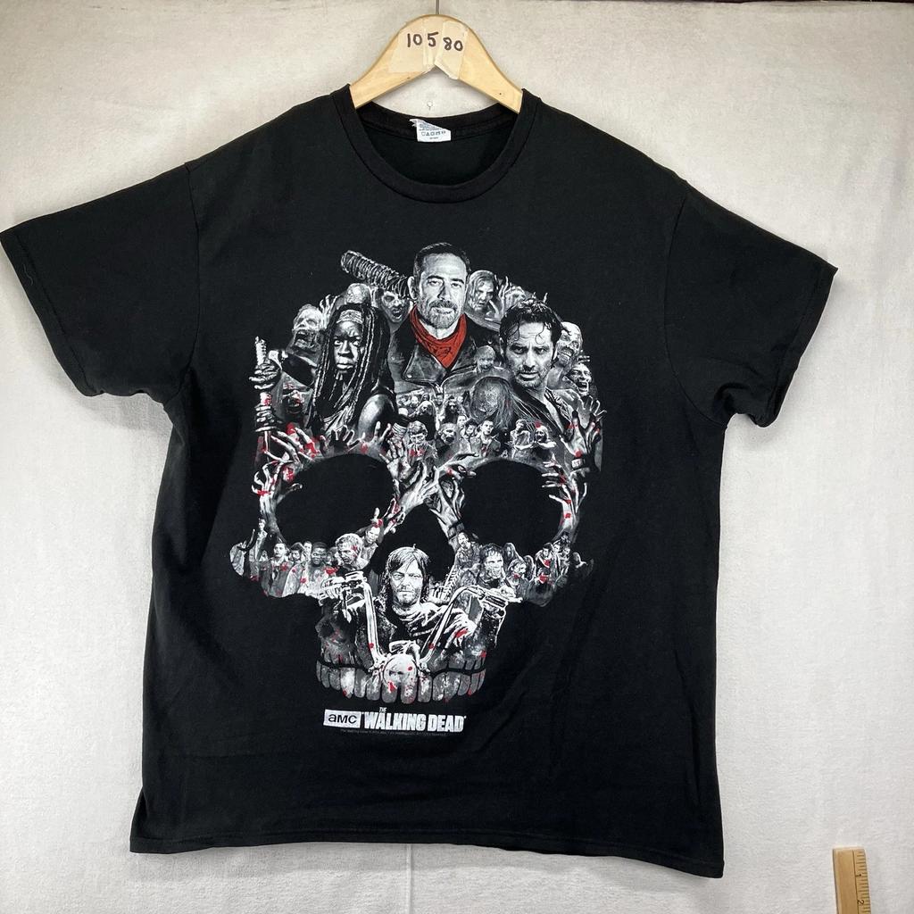 The Walking Dead Skull Cast Graphic T-Shirt Sz Med Black Negan Daryl Dixon 2016