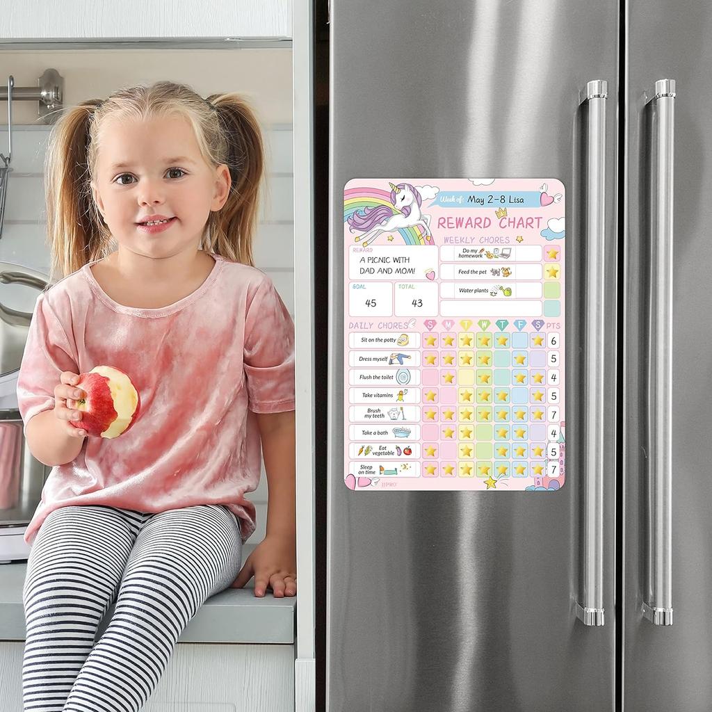 Magnetic Chore Chart for Kids, Reward Chart for Kids Behavior;Unicorn Kids Chore Chart, Good Responsibility Chart Board for One Child at Home