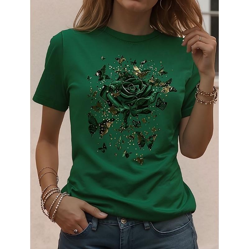 

Women s T Shirt Print Floral Graphic Plants Stylish Classic Casual Short Sleeve Crew Neck Round Neck Regular Tops Daily Black Red Green Summer Spring S