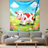 Cute Cartoon Cow In Flower Meadow with Bunnies and Butterflies Wall Tapestry Kids Decor for Nursery Bedroom Playroom Gift