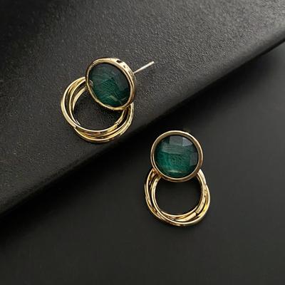 Retro Green Brushed Round Earrings for Women Temperament Simple Stud Earrings Trend Girls Fairycore Charms Zircon Gift