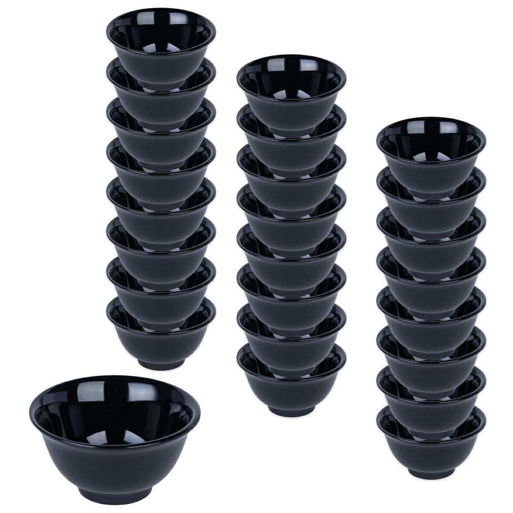Thunder Group Teacups, 9.7cm Diameter, 180ml, Set of 24, Melamine, Durable, Dishwasher Safe, Japanese Style, Black, 3008JBK-24S