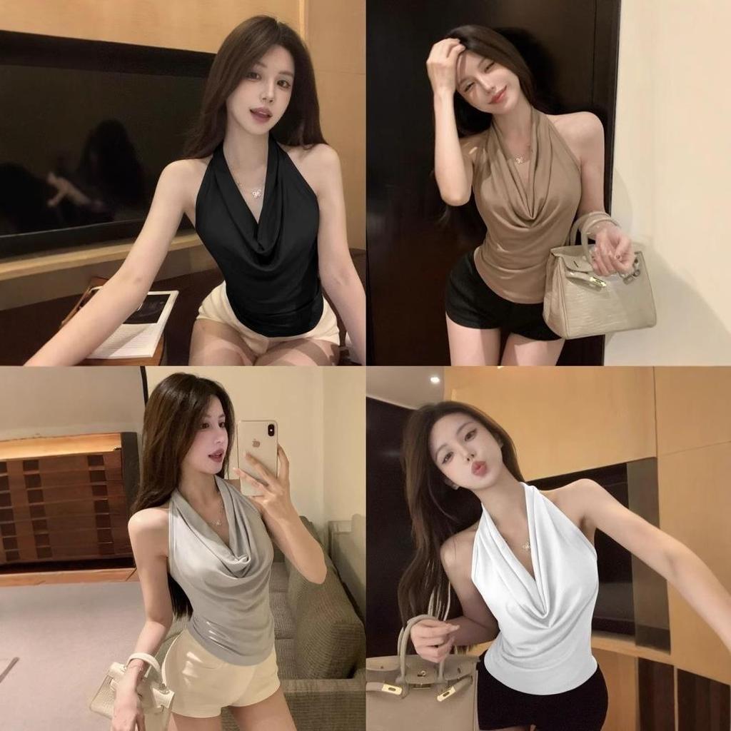 Summer Chic Halter Cowl Neck Sleeveless Top - New Backless Design for Women