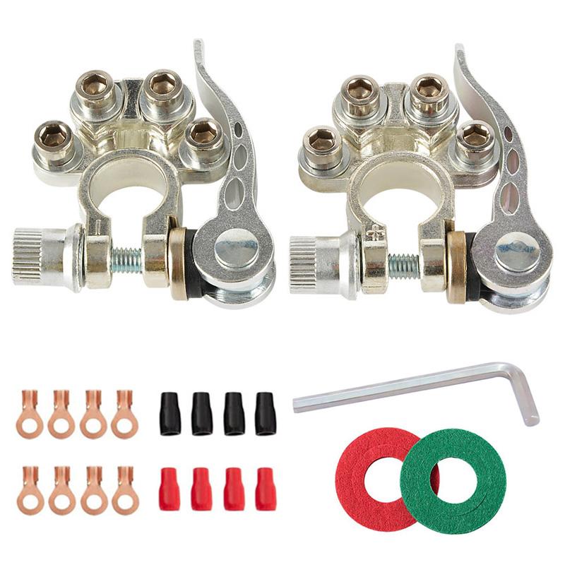 Car Battery Terminal Connectors Kit Quick Disconnect Release Positive Negative Marine Battery Cable Ends Top Post Clamps 12v 24v