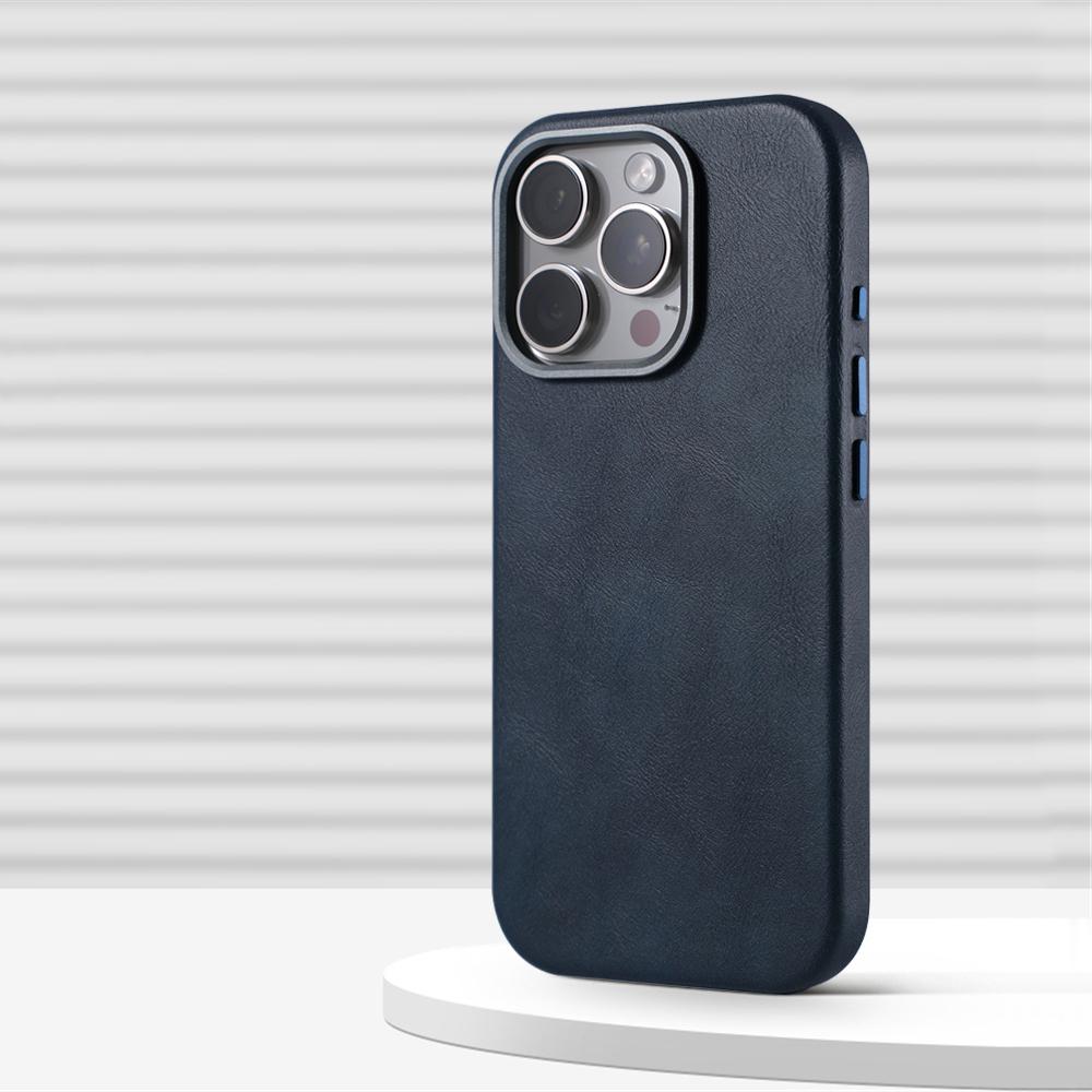 Luxury Business Retro Leather Magnetic Case For 17 Pro Max 16 Plus 15 14 13 MagSafe Alloy Lens Wireless Charging Cover