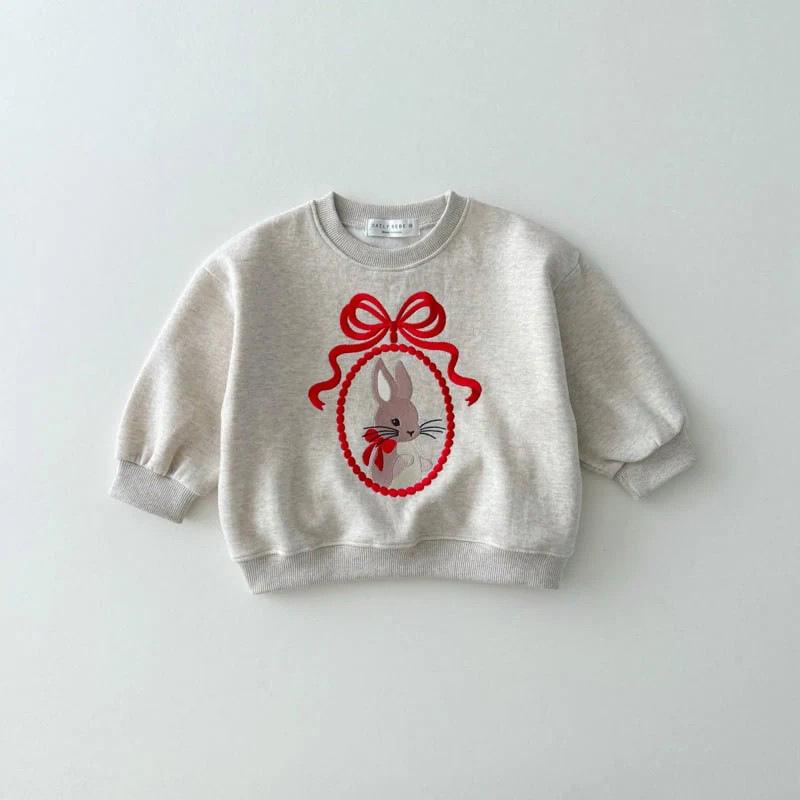 Embroidered Bow Bunny Hoodie for Little Girls - Autumn Pullover Top