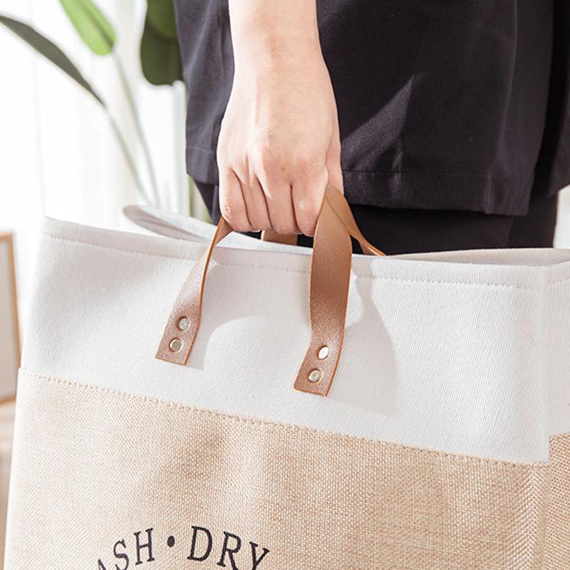 Foldable Laundry Basket Dirty Clothes Storage Bag Oxford Cloth Handbag with Handle Strap