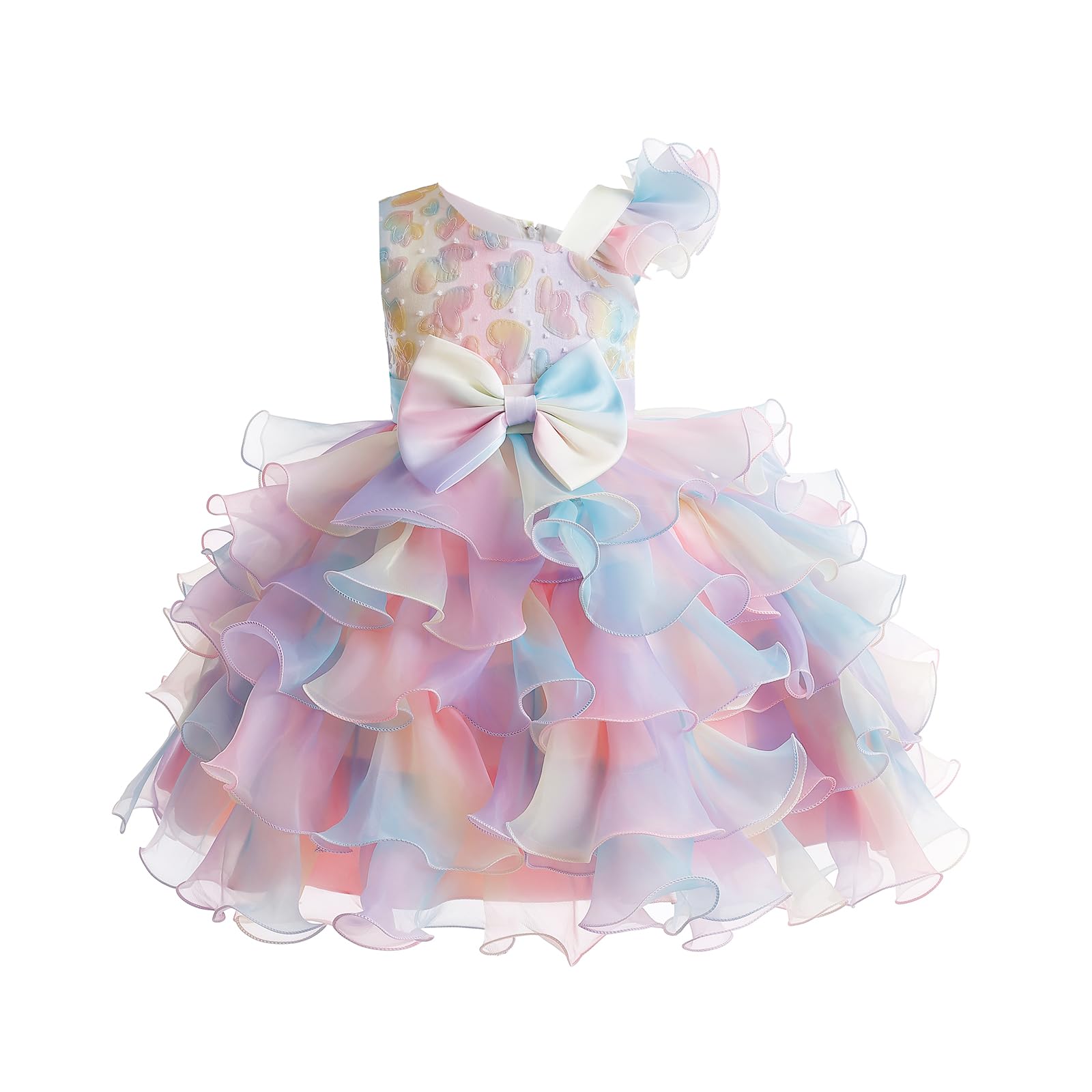 

Miipat Rainbow Party Dress with Sequins and Perfect for Formal and Size Kids Dress, Off-the-Shoulder Ribbons, Occasions, Recitals, Birthdays,