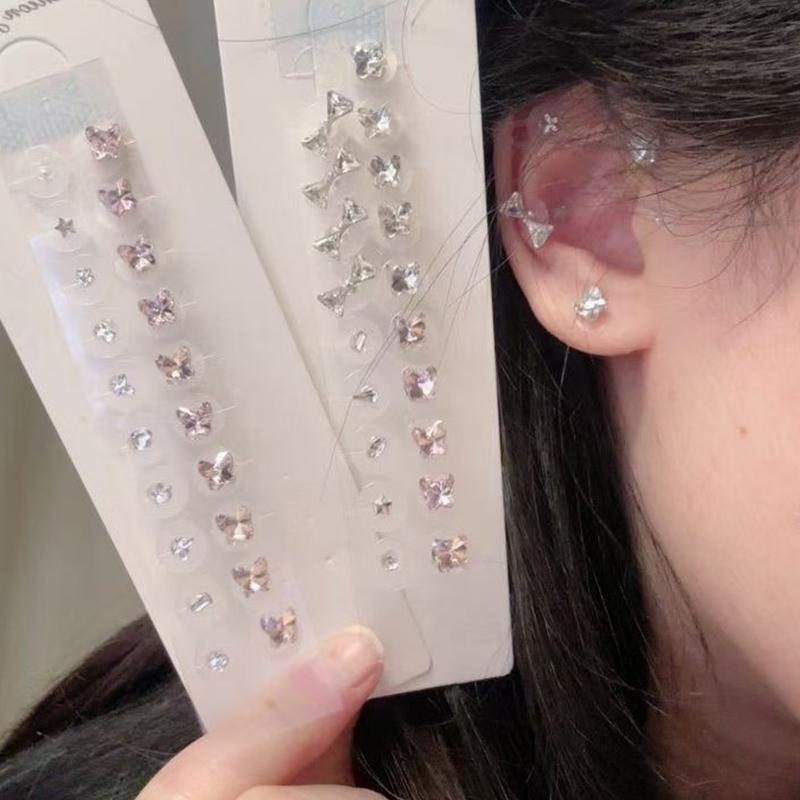 Fashion Bowknot Colorful Rhinestone Pearls Ear Point Stickers Ear Pressure Stick Acupuncture Auricular Ear Stickers Massage